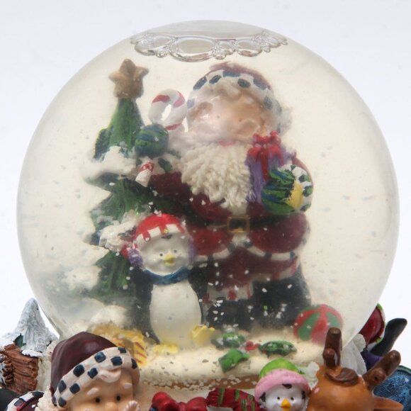 Vintage Santa Christmas Globe Holiday Jingle Bells Glitter Musical Resin Red - Picture 4 of 8